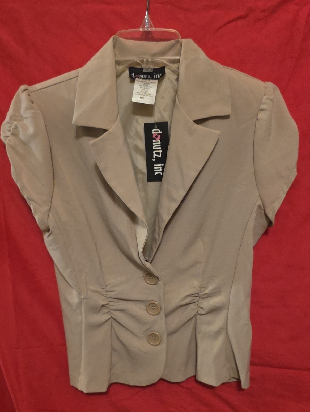Ladies' Taupe Short Sleeve Blazer Blouse 11